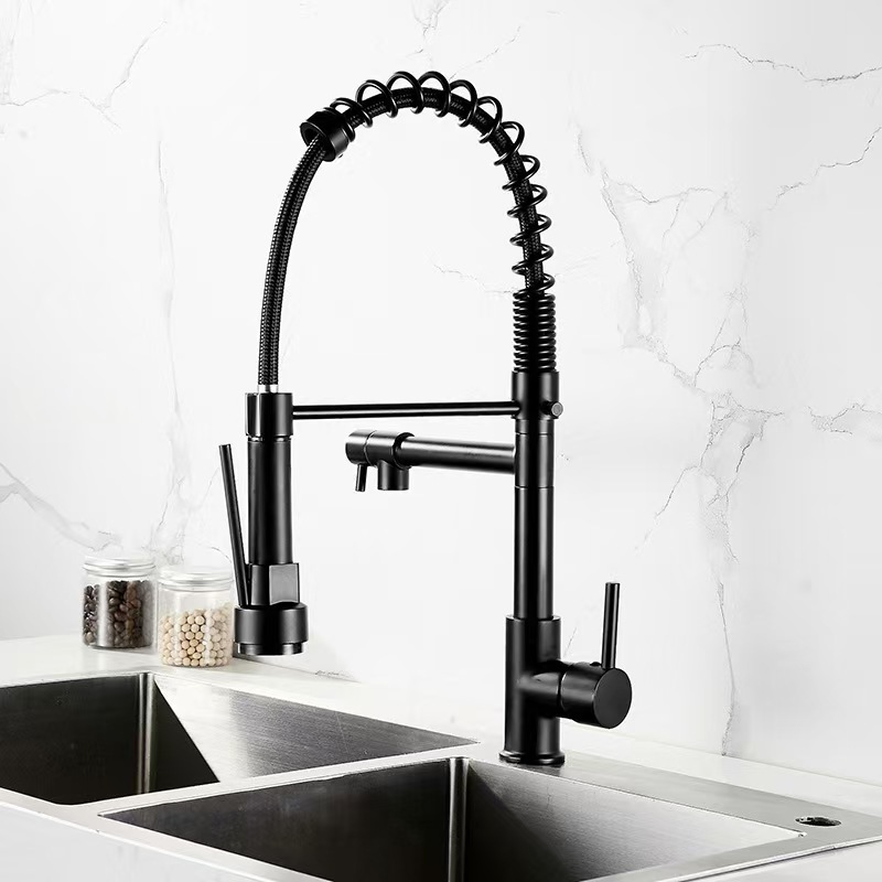 Commercial Kitchen Mixer Tap - 2-Modus-Spring-Down-Küchenarmatur, Schwarz, flexibel, deckenmontiert, Warm- und